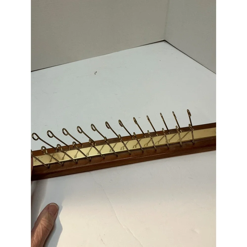 Vintage Tie Rack Belt Organizer Wood Brass Wall‎ Mount 18 Inch Mid Century